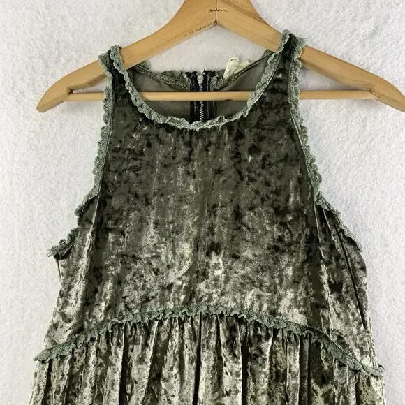 POL Womens Velvet‎ Crochet Trim Tunic Top Sz S Oversized Boho Chic Dark Romantic - Picture 2 of 8